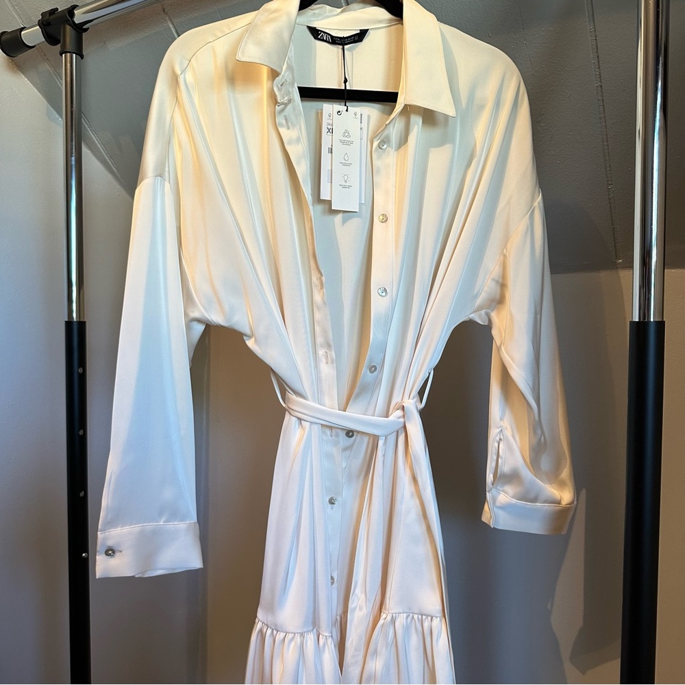ZARA Ruffled Satin Effect Dress - Picture 2 of 4